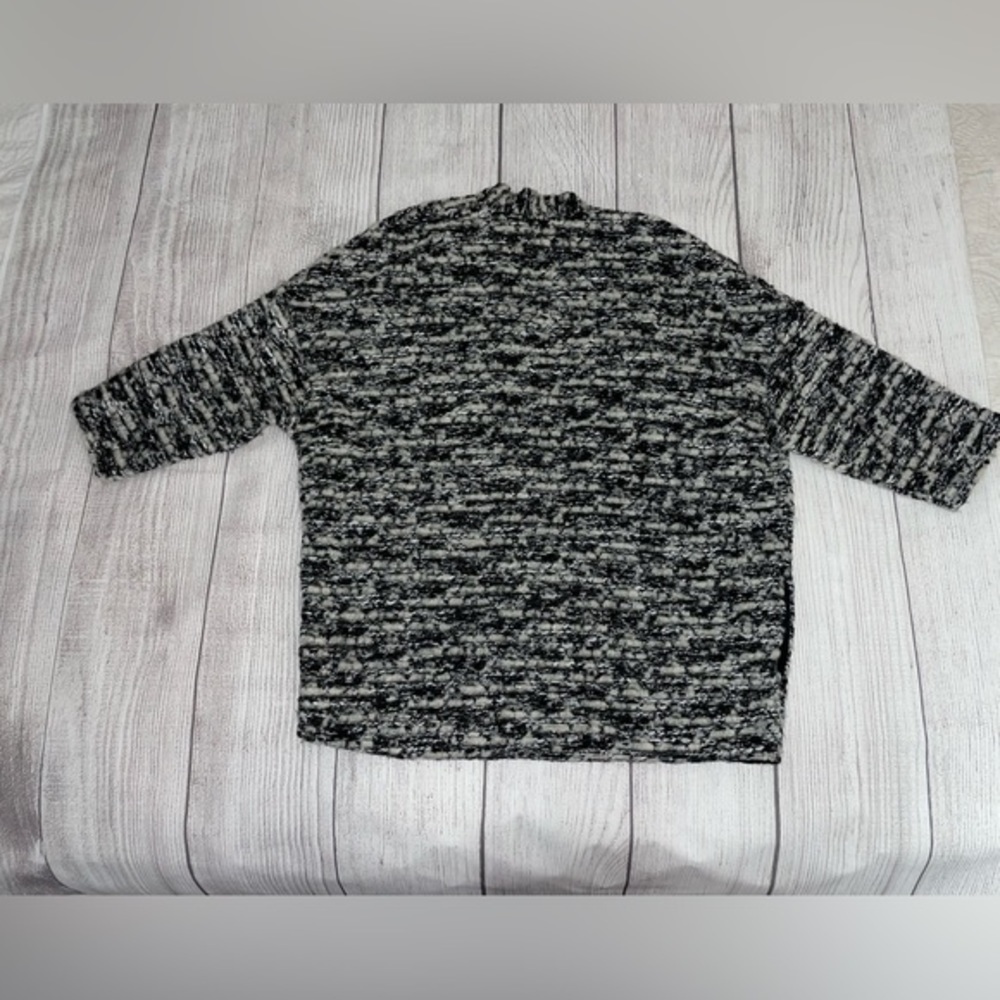 H&M Women’s Cardigan Open Front Black & White Wool Blend Nubby Sweater Size Med - Picture 8 of 11